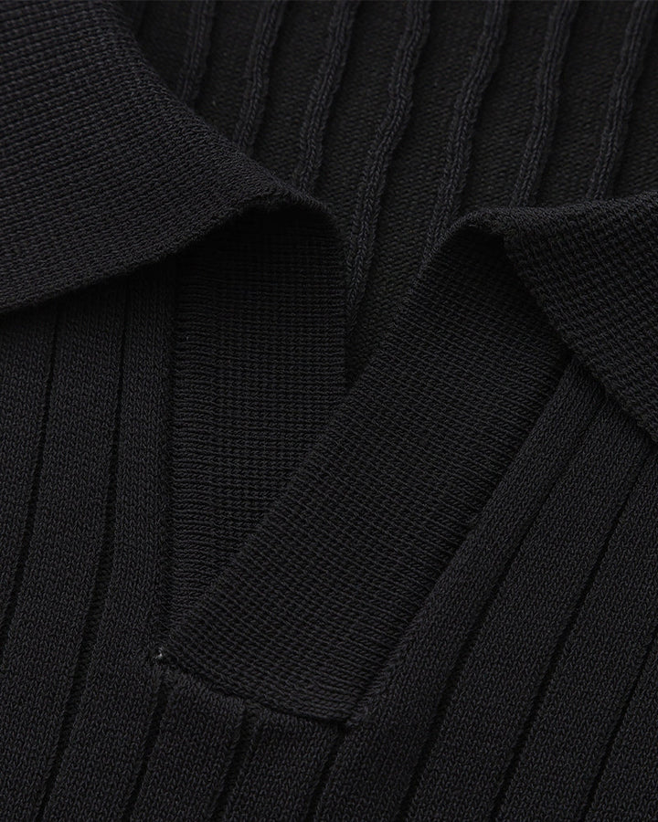 Open-Neck Ribbed Knit Polo
