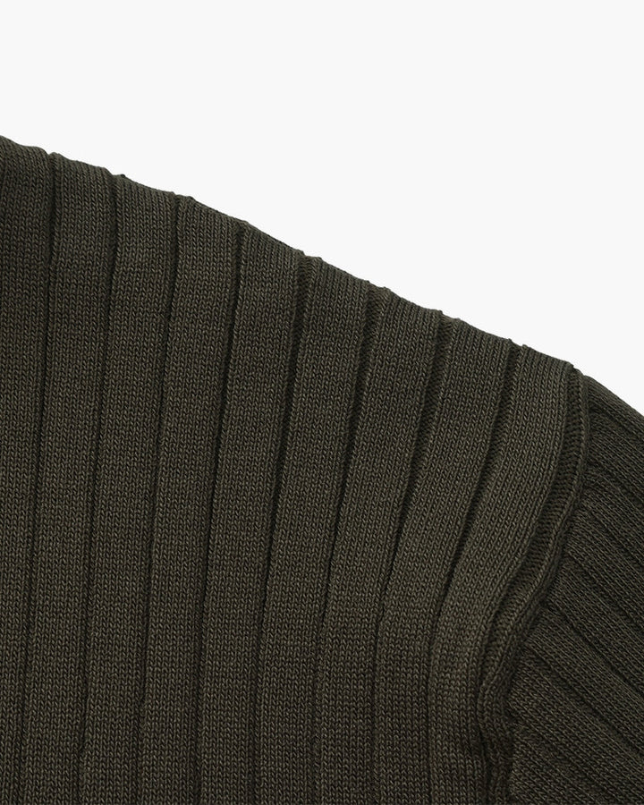 Open-Neck Ribbed Knit Polo