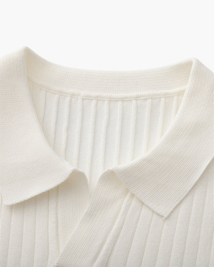 Open-Neck Ribbed Knit Polo