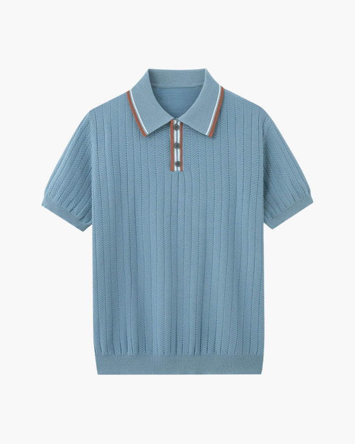 Herringbone Texture Knit Polo with Contrast Details