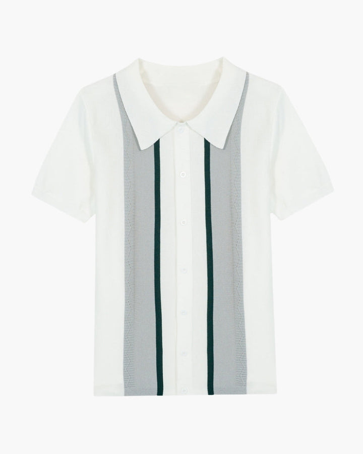 Contrast Vertical Stripe Knit Polo