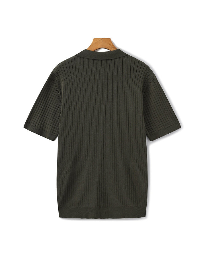 Open-Neck Ribbed Knit Polo