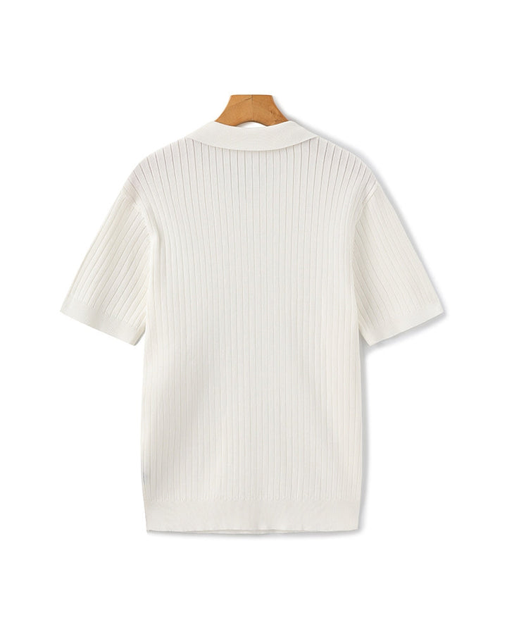 Open-Neck Ribbed Knit Polo