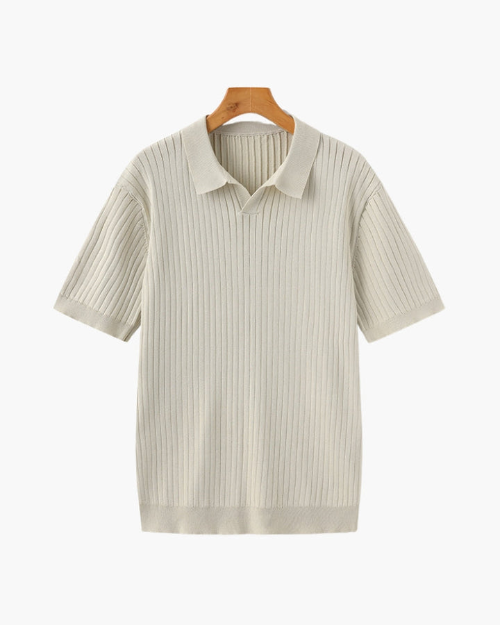 Open-Neck Ribbed Knit Polo