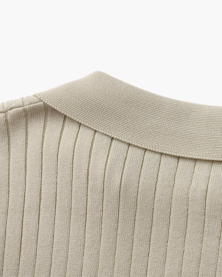 Open-Neck Ribbed Knit Polo