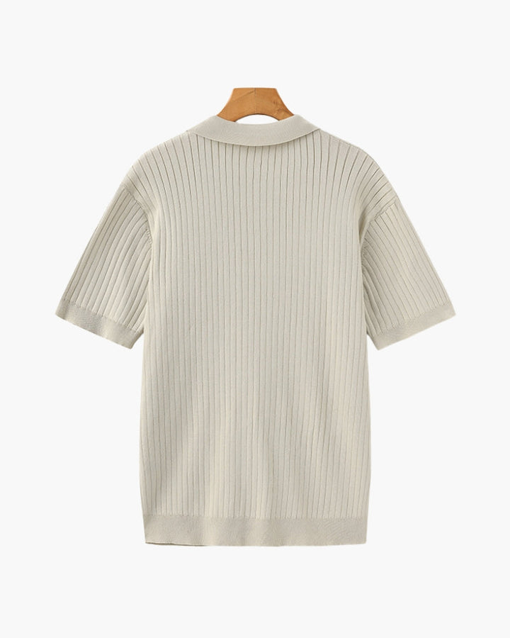 Open-Neck Ribbed Knit Polo