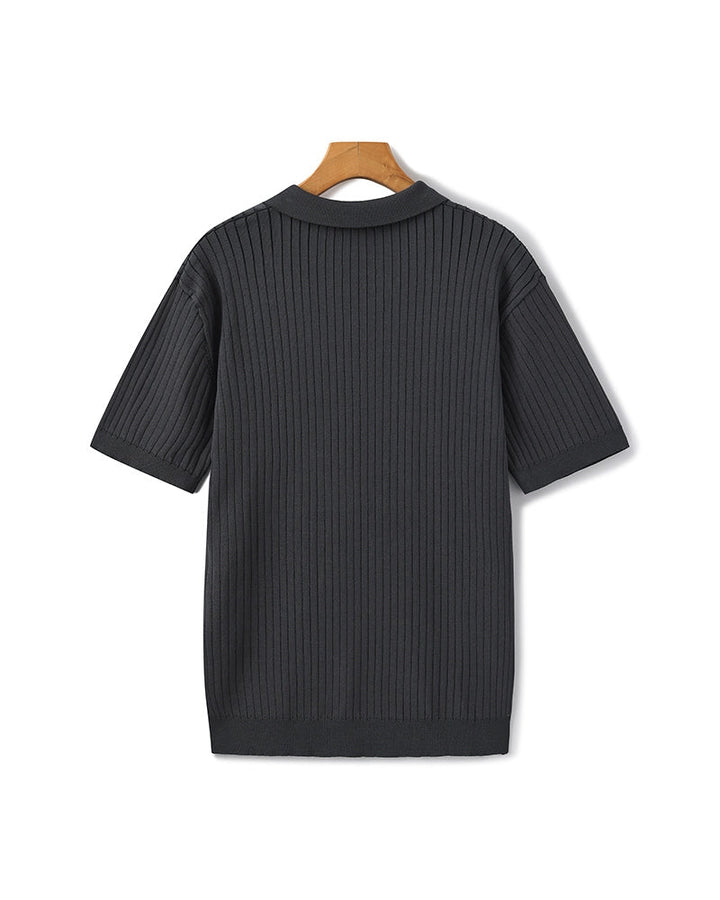 Open-Neck Ribbed Knit Polo