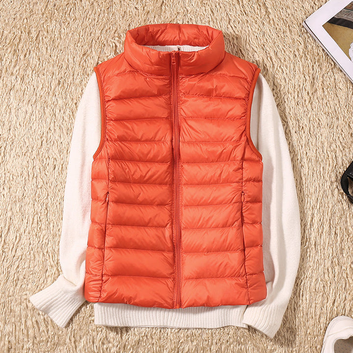 Lightweight Quilted Gilet with Stand Collar and Zip Front