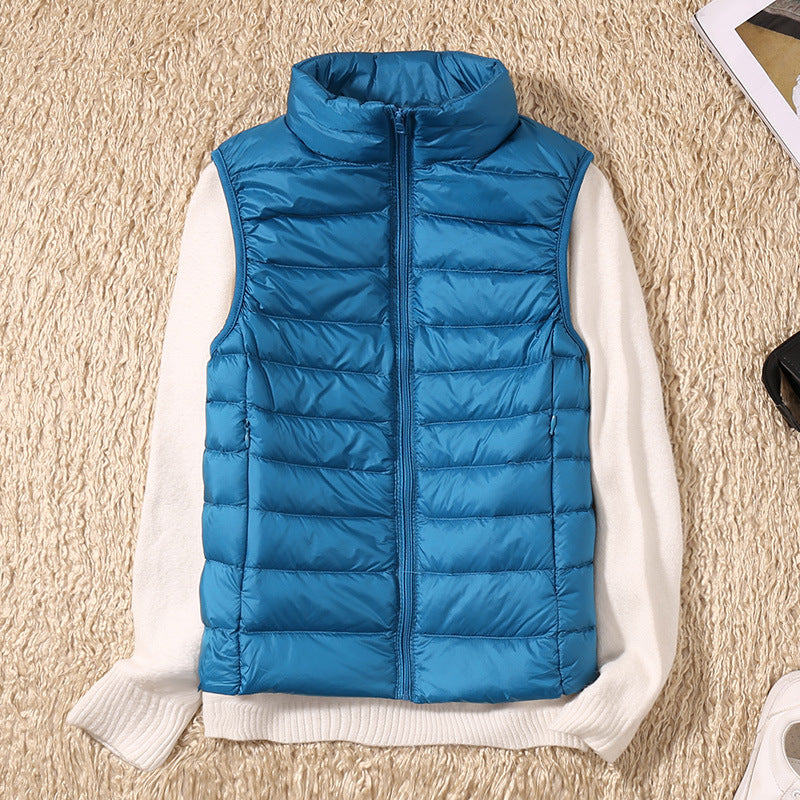 Lightweight Quilted Gilet with Stand Collar and Zip Front