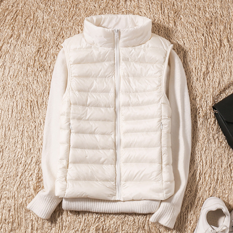 Lightweight Quilted Gilet with Stand Collar and Zip Front