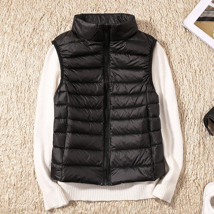 Lightweight Quilted Gilet with Stand Collar and Zip Front
