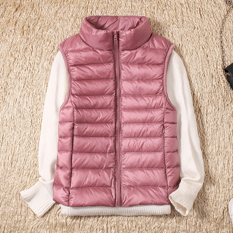 Lightweight Quilted Gilet with Stand Collar and Zip Front
