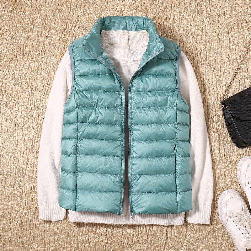 Lightweight Quilted Gilet with Stand Collar and Zip Front