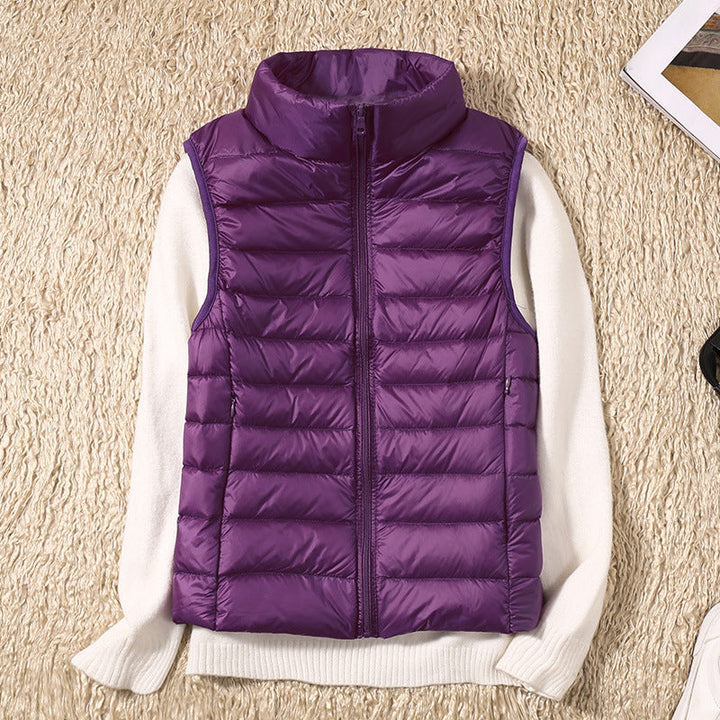 Lightweight Quilted Gilet with Stand Collar and Zip Front