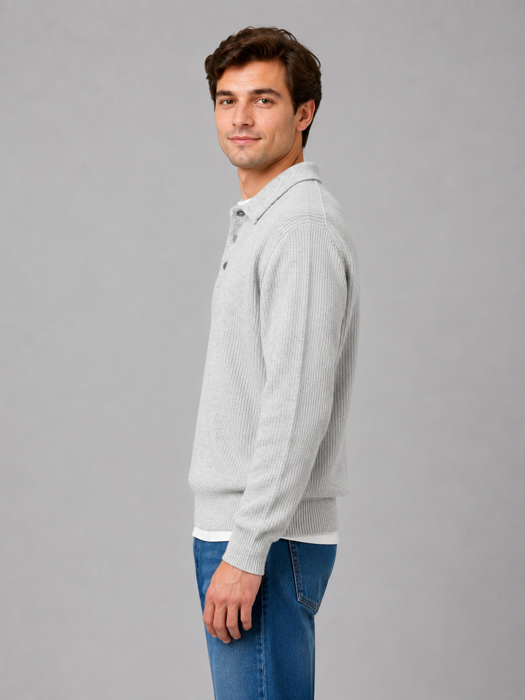 Men's Button Polo Knit Jumper – Lightweight Collared Sweater