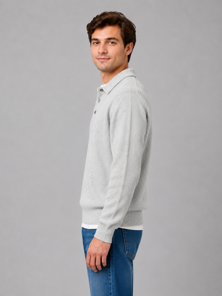 Men's Button Polo Knit Jumper – Lightweight Collared Sweater