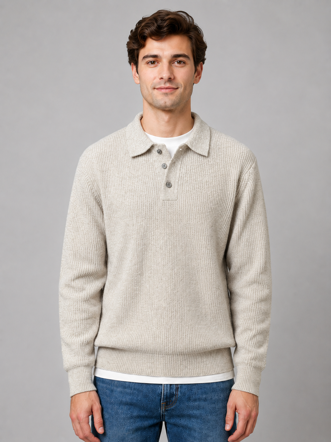 Men's Button Polo Knit Jumper – Lightweight Collared Sweater
