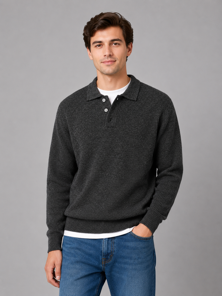 Men's Button Polo Knit Jumper – Lightweight Collared Sweater
