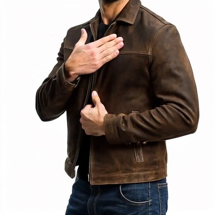 Men's Vintage Leather-Look Biker Jacket