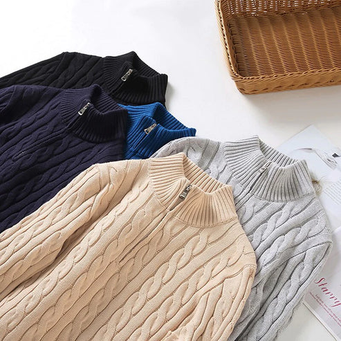 Men's Cotton Cable Knit Half-Zip Sweater