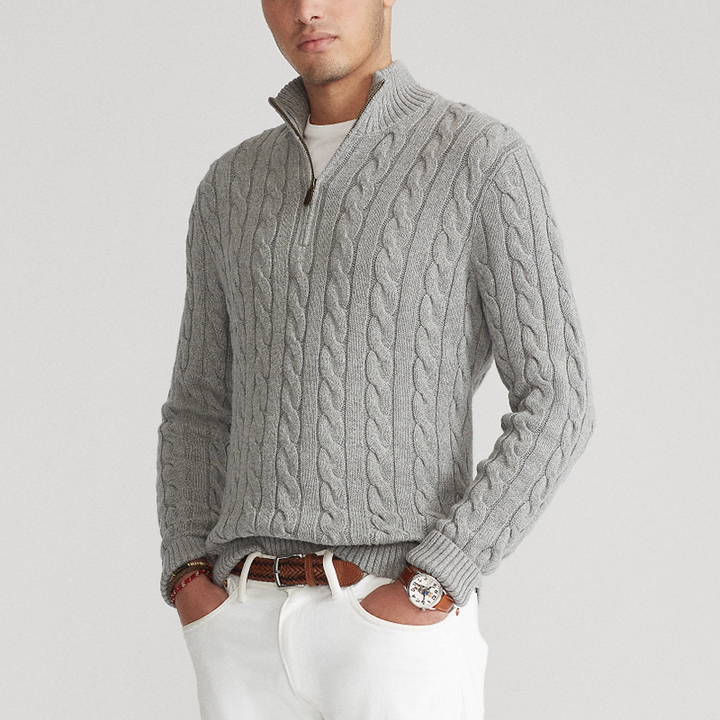 Men's Cotton Cable Knit Half-Zip Sweater