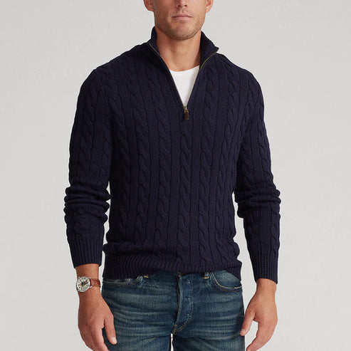 Men's Cotton Cable Knit Half-Zip Sweater