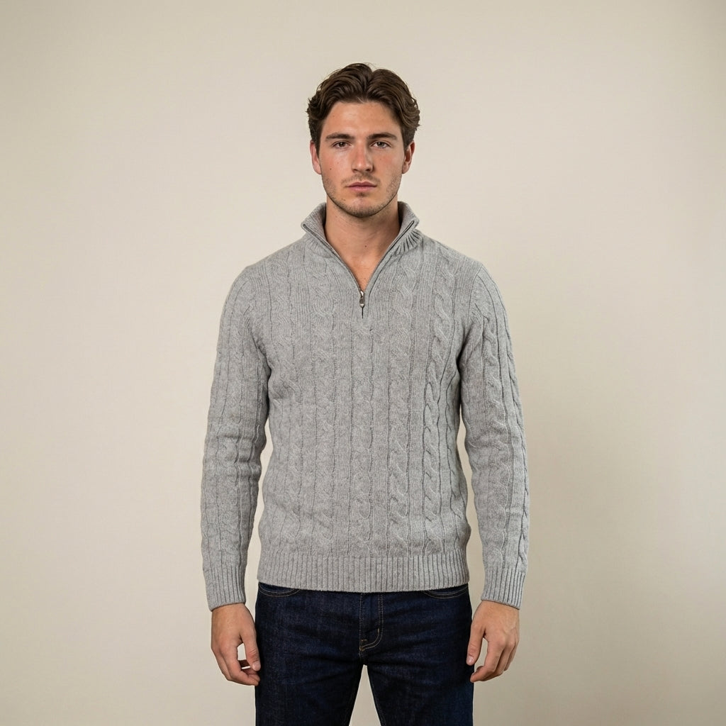 Men's Cotton Cable Knit Half-Zip Sweater