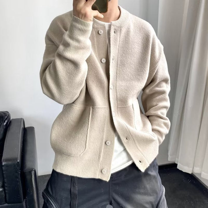 Men's Button-Up Knit Cardigan with Patch Pockets