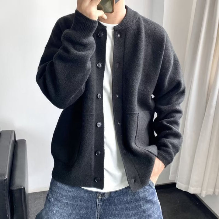 Men's Button-Up Knit Cardigan with Patch Pockets