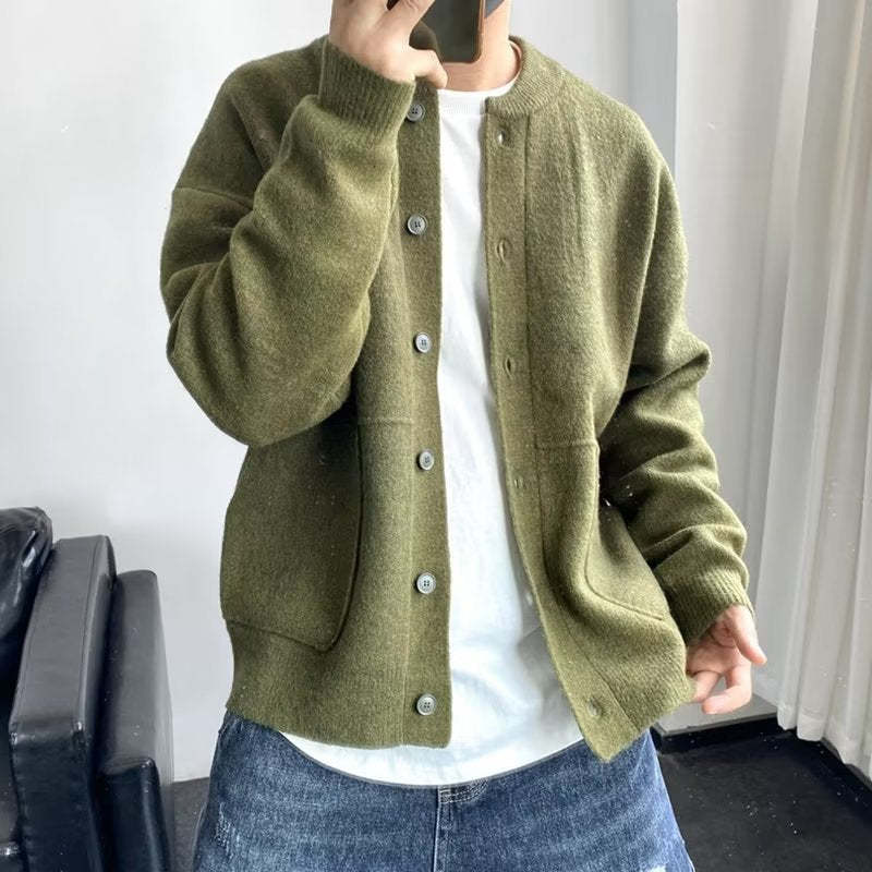 Men's Button-Up Knit Cardigan with Patch Pockets