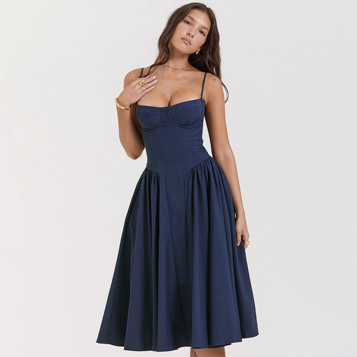 Elegant Corset Midi Dress with Adjustable Straps