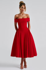 Off-Shoulder Flare Midi Dress