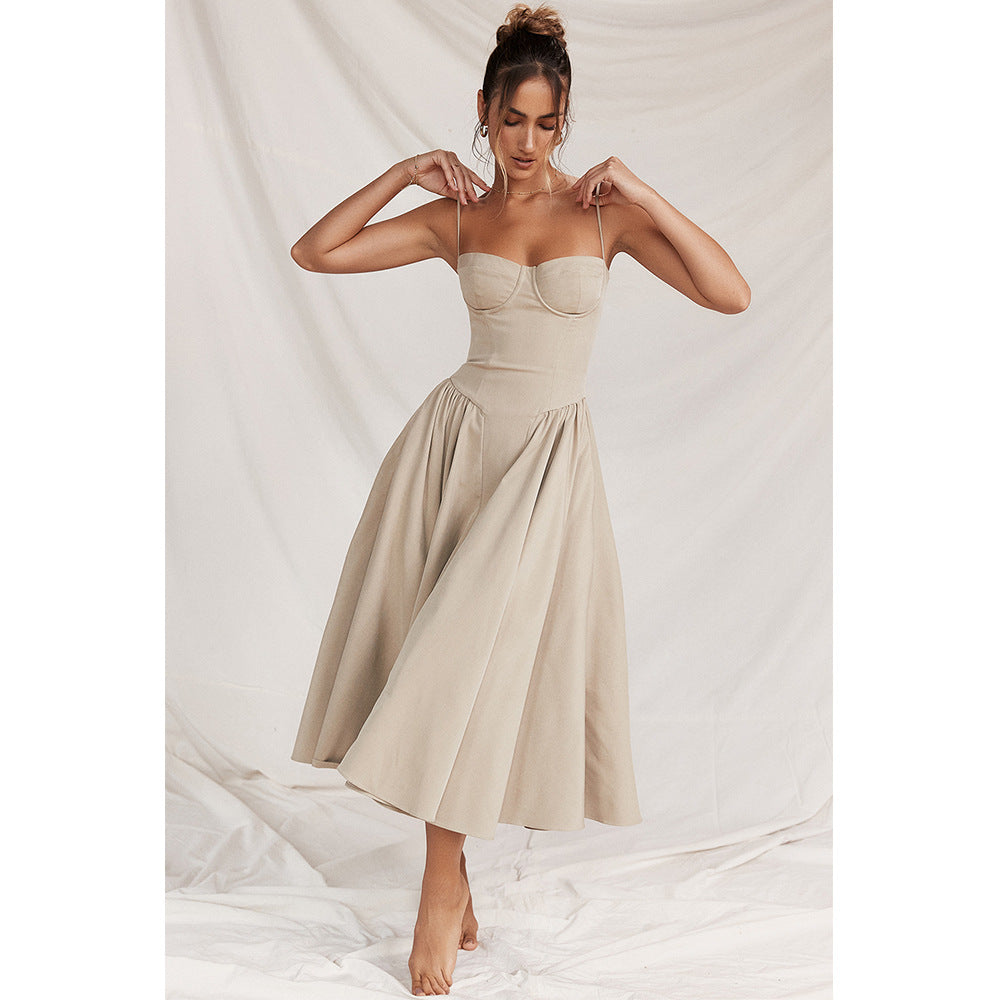 Elegant Corset Midi Dress with Adjustable Straps