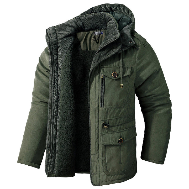 Men's Fleece-Lined Winter Parka with Detachable Hood