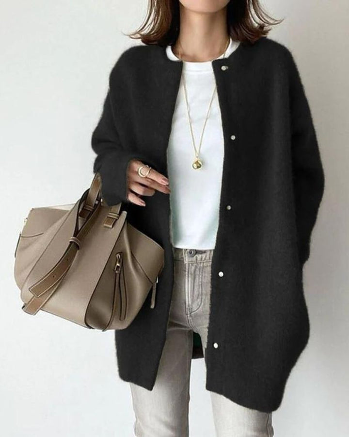 Oversized Fluffy Knit Cardigan with Snap Button Front
