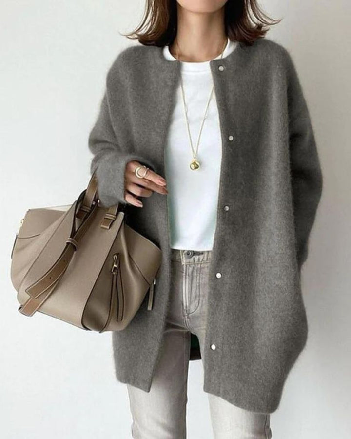 Oversized Fluffy Knit Cardigan with Snap Button Front