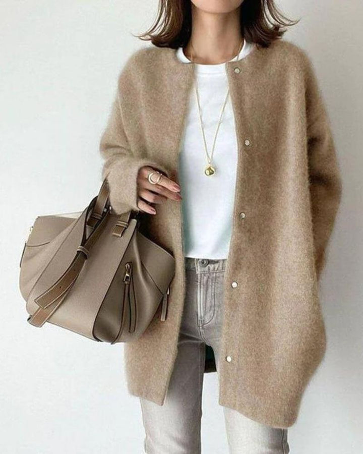 Oversized Fluffy Knit Cardigan with Snap Button Front