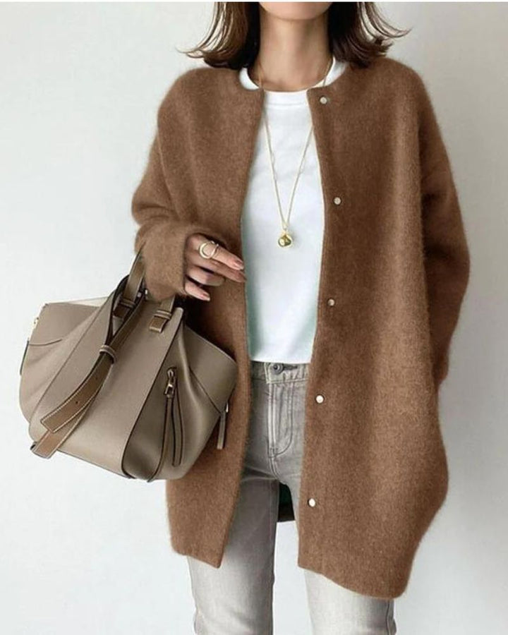 Oversized Fluffy Knit Cardigan with Snap Button Front
