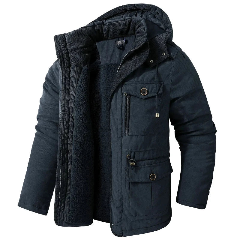 Men's Fleece-Lined Winter Parka with Detachable Hood