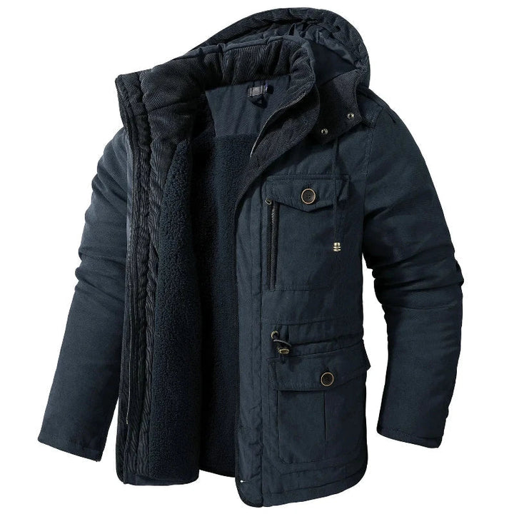 Men's Fleece-Lined Winter Parka with Detachable Hood