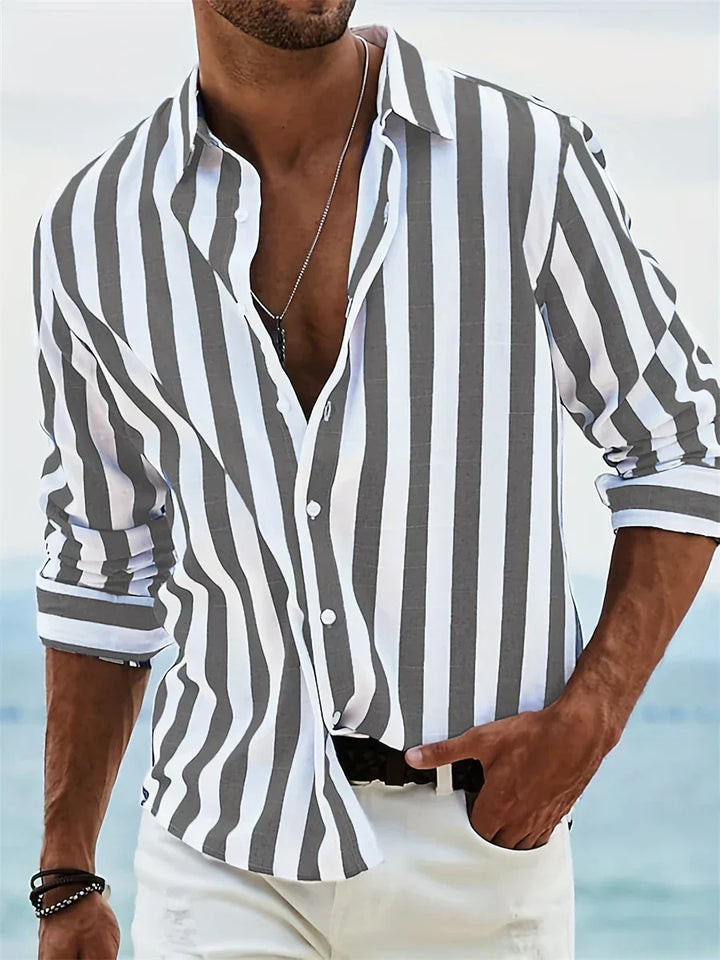 Montarello Men's Striped Linen Look Summer Shirt