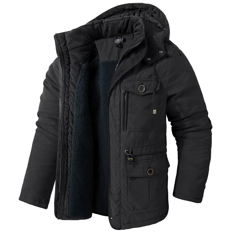Men's Fleece-Lined Winter Parka with Detachable Hood