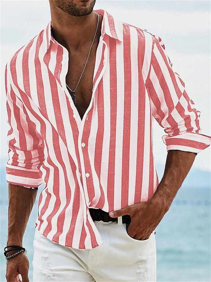 Montarello Men's Striped Linen Look Summer Shirt