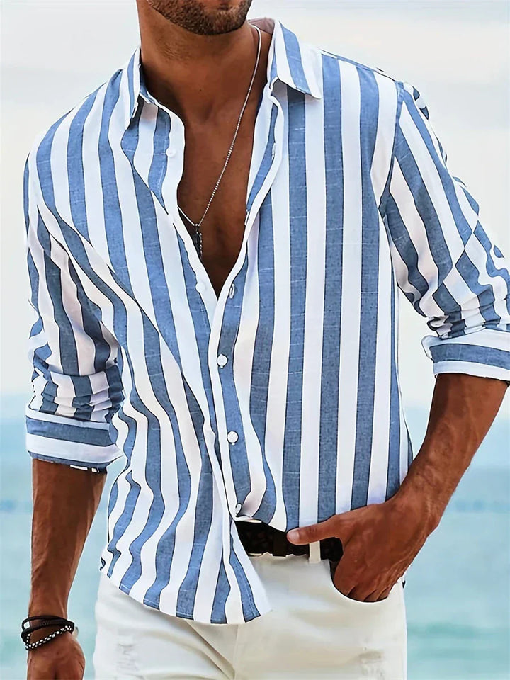 Montarello Men's Striped Linen Look Summer Shirt