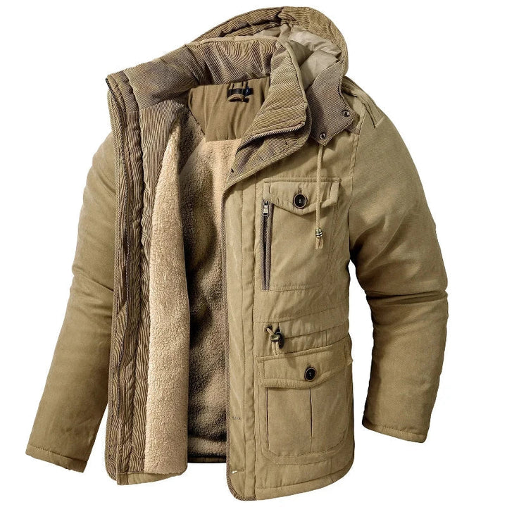Men's Fleece-Lined Winter Parka with Detachable Hood