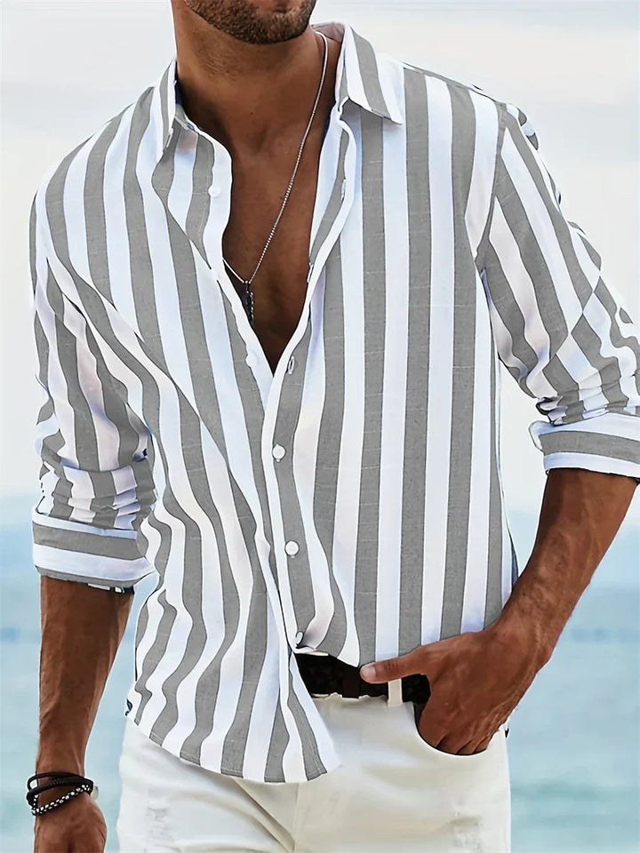 Montarello Men's Striped Linen Look Summer Shirt