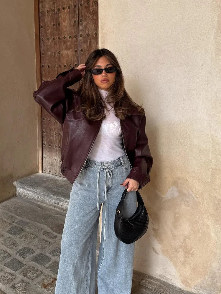 Oversized Waist-Length Leather Jacket