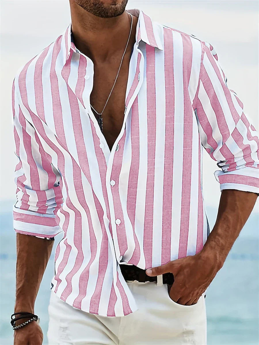 Montarello Men's Striped Linen Look Summer Shirt
