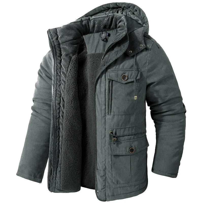 Men's Fleece-Lined Winter Parka with Detachable Hood