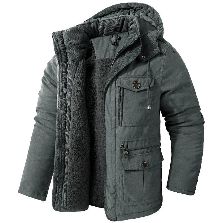 Men's Fleece-Lined Winter Parka with Detachable Hood